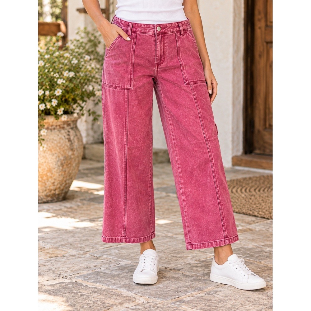 Scoop Women's Size 14 Pink Acid Wash Wide Leg Jeans Mid Rise NWT